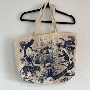 Sezane x Maia Bunge Canvas Tote Bag 100% Cotton Cream Blue OS New